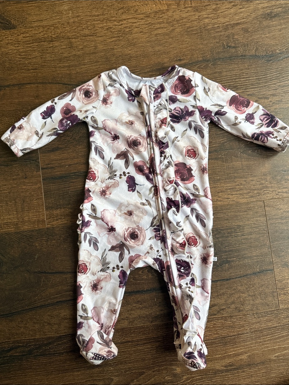 Caden Lane Floral Footed One-Piece in Cream and Plum